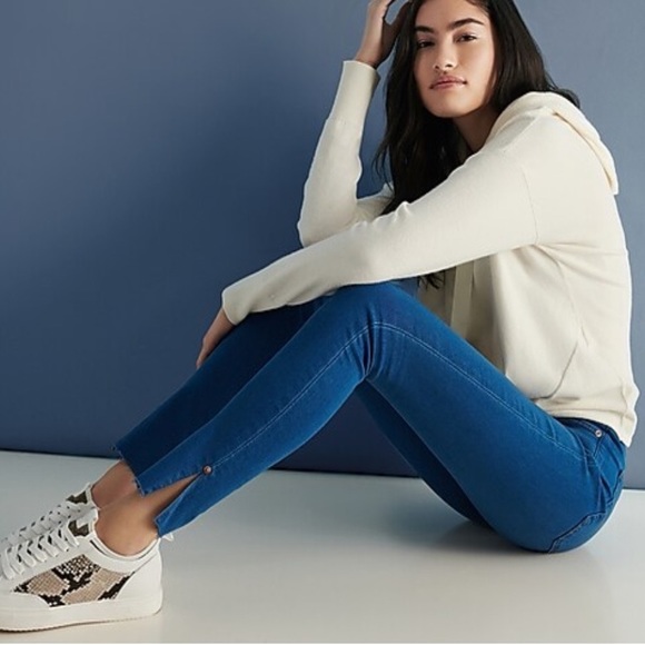 Express Mid Rise Slit Ankle Skinny Jeans - 00R - Picture 1 of 16